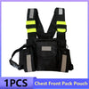 Black chest front pack pouch with yellow accents and straps for hands-free radio use