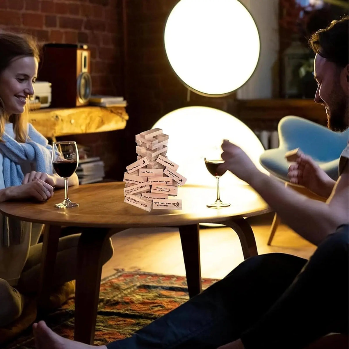 Wooden Stacking Blocks Couples Game - 48 Pieces for Date Night and Romantic Fun