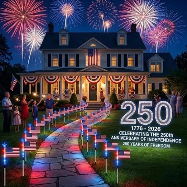 Solar-Powered LED American Flag Garden Light