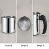 Three angles showing a stainless steel wax melting pitcher with a heat-resistant handle