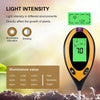 A handheld light intensity meter with a digital display showing PH 7.0, used to measure plant growth conditions.