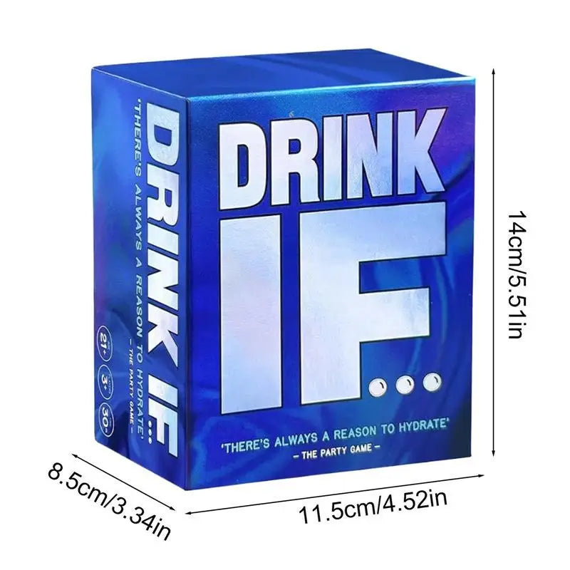 A blue box for Drink If adult drinking game cards featuring large white text on the front