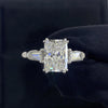 Radiant Cut Moissanite Engagement Ring with Baguette Side Stones