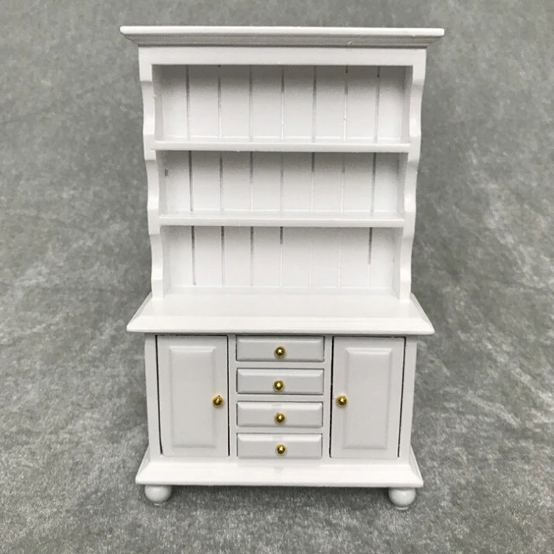 1/12 Scale Dollhouse Wooden Bookcase Cabinet with Drawers