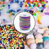 A variety of colorful 1mm elastic stretchy cords and beads used for jewelry making.