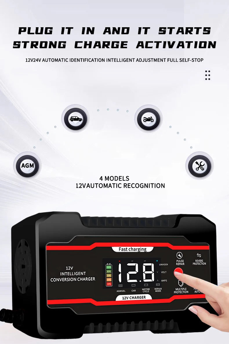 Smart 12V 6A Battery Charger with 7-Stage Pulse Repair