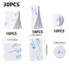 Various quantities of white double-sided mounting foam tape rolls and individual pieces shown.