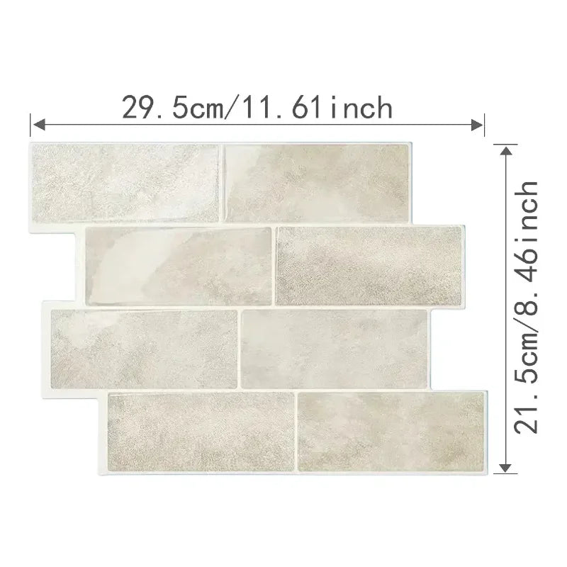 A rectangular panel of light beige 3D self-adhesive wall tiles for kitchen or bathroom decoration.