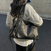 Rivet Punk Large Capacity Tote Bag with Adjustable Crossbody Strap