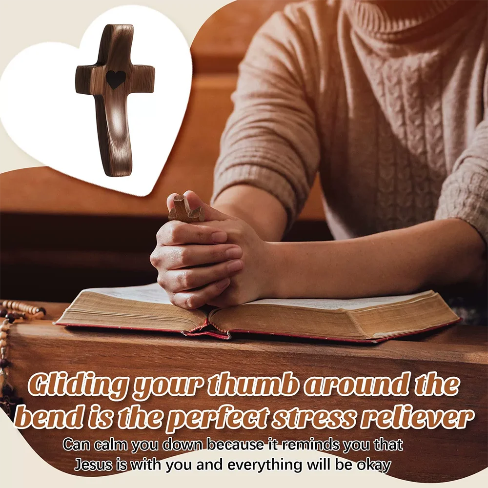 Wooden Pocket Cross with Heart Cutout