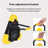 A yellow and black solar emergency triangle warning light with an adjustment bracket for support or carrying.