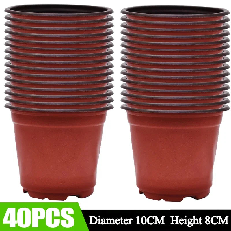 40 pieces of reddish-brown plastic seedling pots with a 10cm diameter and 8cm height
