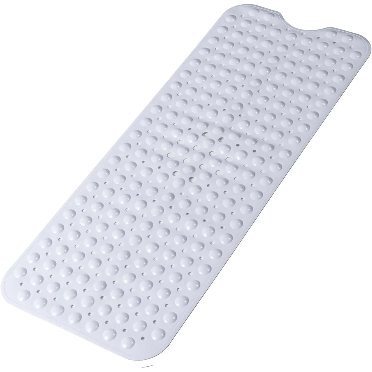 White non-slip bathtub mat with suction cups featuring a cartoon bat design