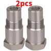 A pair of stainless steel oxygen sensor adapters for O2 sensors, packaged as a 2-pack.