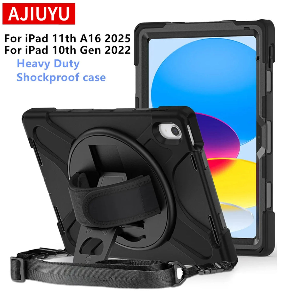 Black heavy duty shockproof case with stand for iPad 10th Gen and iPad A16