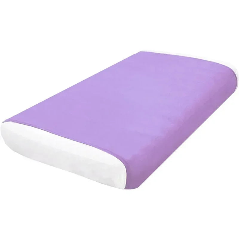 A purple and white breathable stretchy sensory bed sheet for restful sleep.