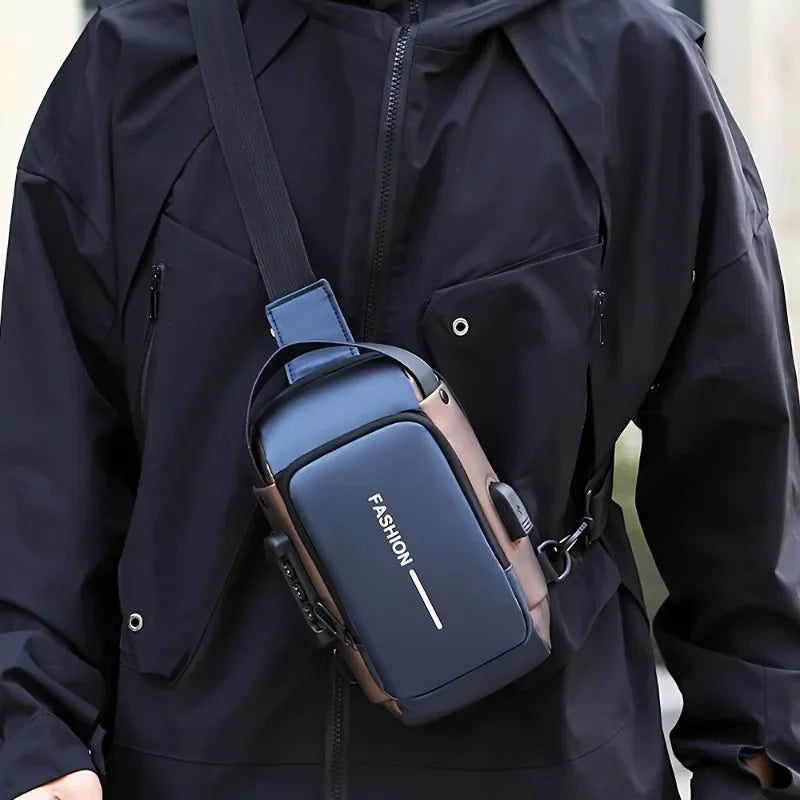Oxford Sling Bag for Men with Zippered Phone Pocket