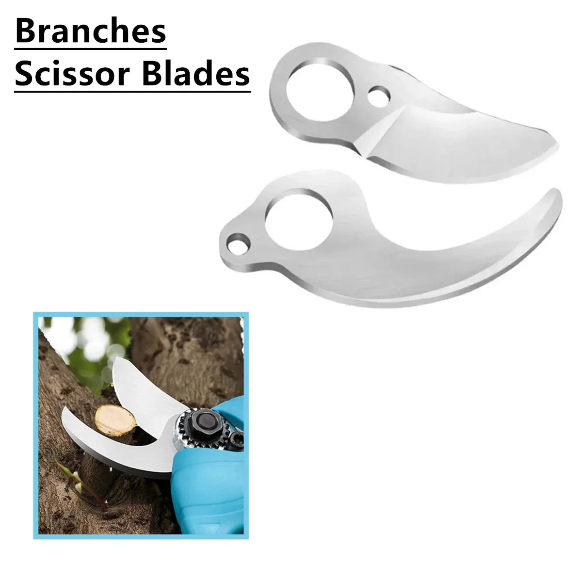 Silver scissor blades for a cordless multi-blade cutting shear tool.