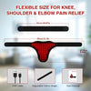 A black red light therapy belt designed for knee, shoulder, and elbow pain relief, shown with accessories.