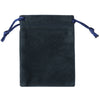 A dark gray velvet drawstring pouch with blue cord, used for jewelry storage or gifts.