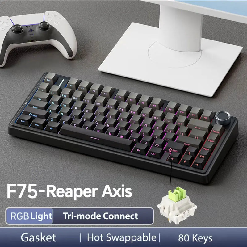 لوحة مفاتيح AULA F75 الميكانيكية اللاسلكية/بلوتوث/السلكية للألعاب، إضاءة RGB قابلة للتخصيص، تخطيط 75%، تصميم OEM مع هيكل Gasket