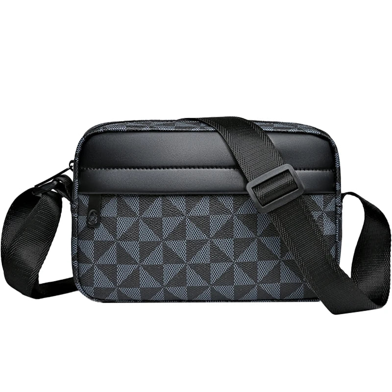 Men's PU Leather Messenger Bag with Plaid Accent