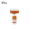 A white roller paint tool with an orange handle and a white roller cover for wall repair.