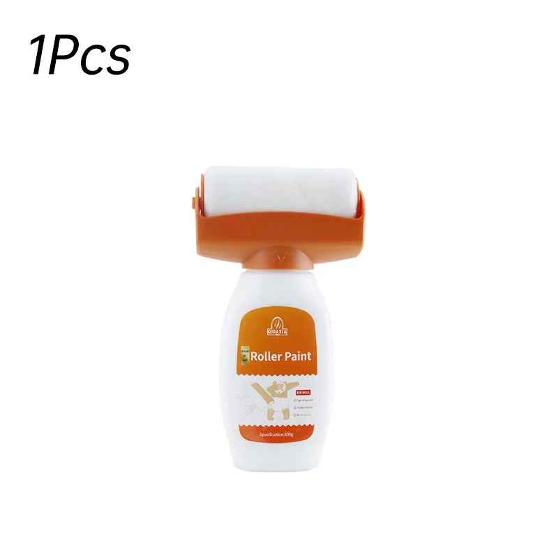 A white roller paint tool with an orange handle and a white roller cover for wall repair.
