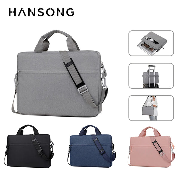 A gray waterproof nylon laptop sleeve shown in various colors and angles.