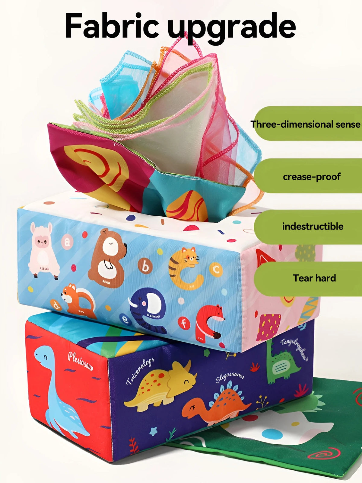 A stack of fabric upgrade cartoon animal unbreakable cloth books and rings for kids in various colors