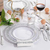 Elegant White Disposable Dinner Plates with Silver Lace Design