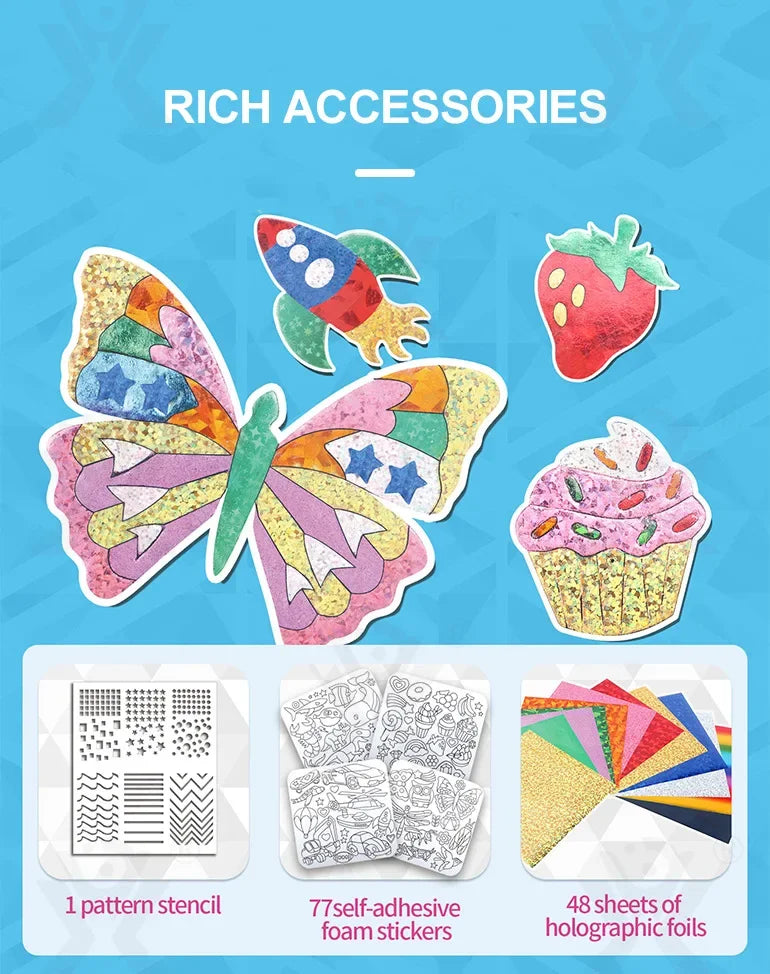 No-Mess Foil Art Kit for Kids – Creative Craft Set with Butterfly & Dessert Designs