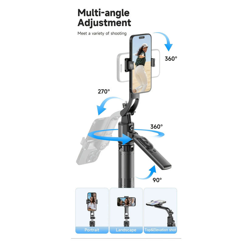 AI Face-Tracking Selfie Stick Tripod with Bluetooth Remote
