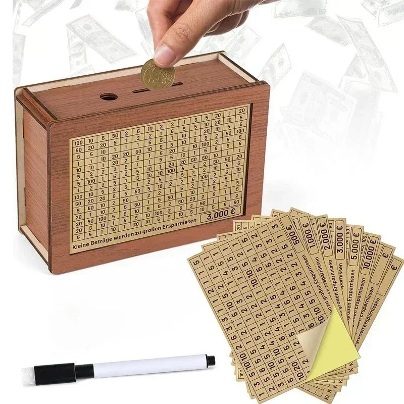 Wooden Money Saving Box with Built-in Coin Counter
