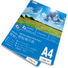 A4 glossy photo paper with a scenic landscape background and technical specifications