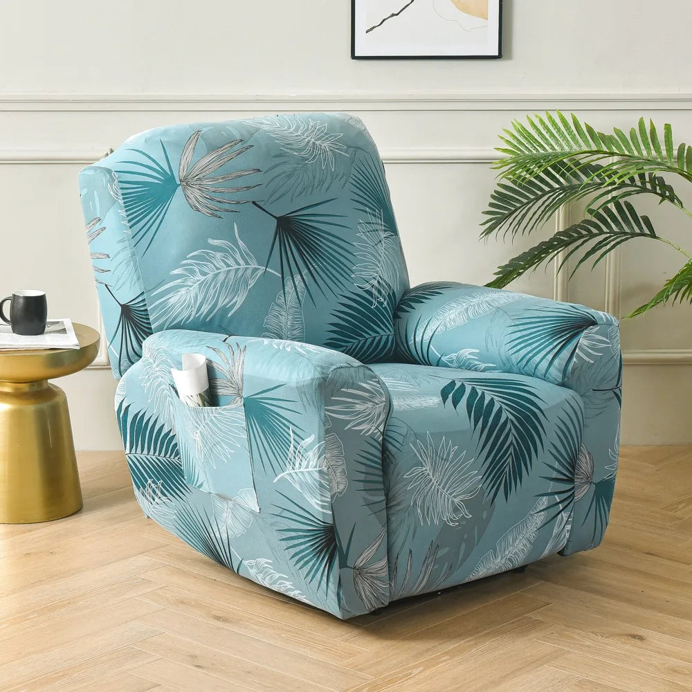 Printed Recliner Cover with Side Pocket — 4-Piece Set