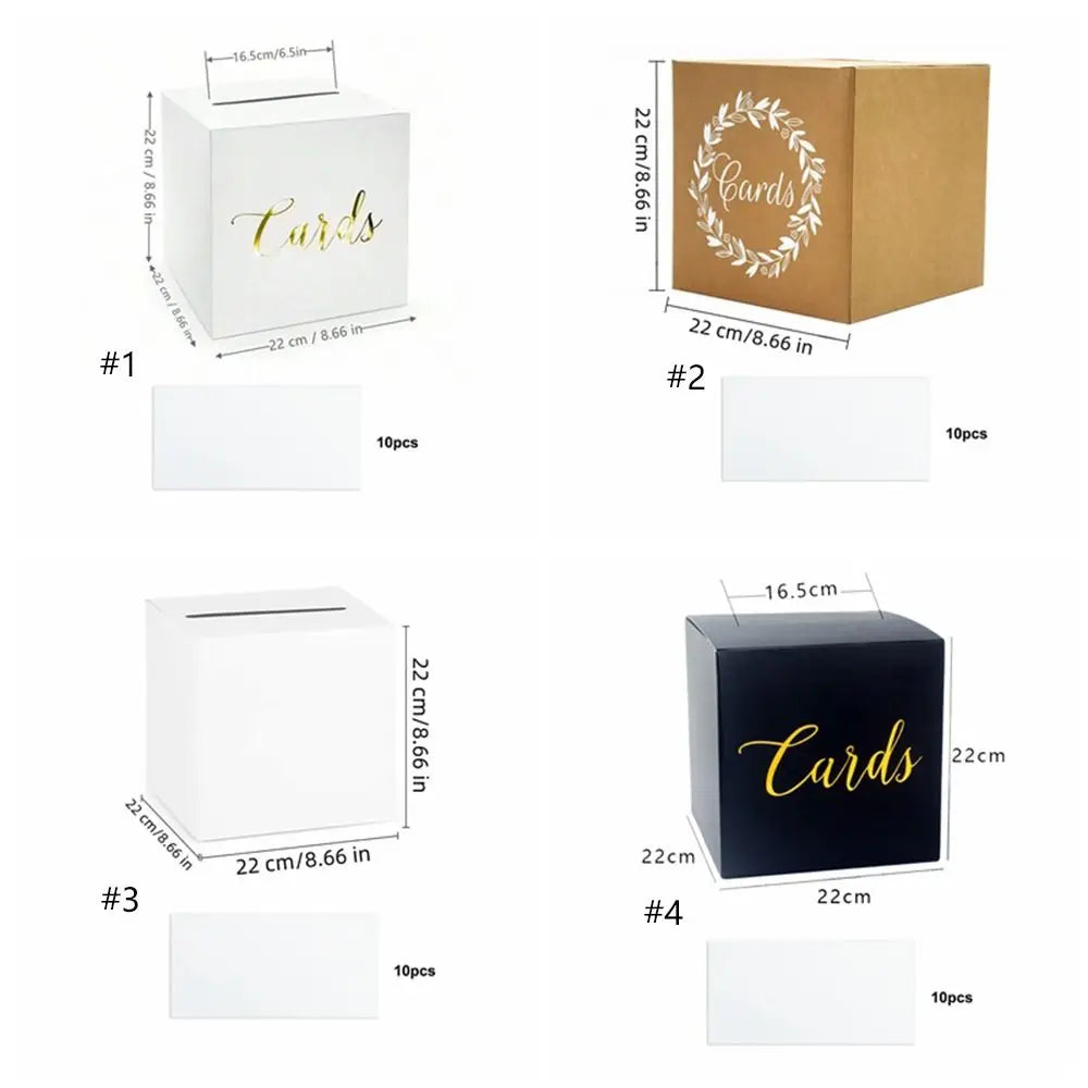 Elegant White & Black Wedding Card Box with Greeting Cards