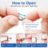 Demonstration showing how to open a nail-free pin using fingers to remove the base.