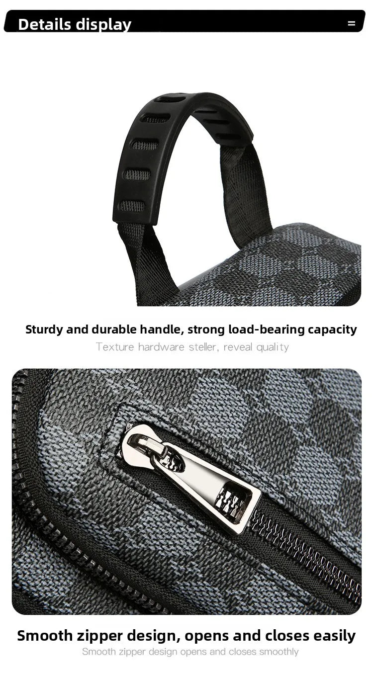 Men's Waterproof PU Leather Crossbody Bag with Geometric Pattern