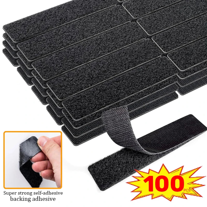 Black heavy-duty self-adhesive hook-and-loop tape for securing car mats and rugs