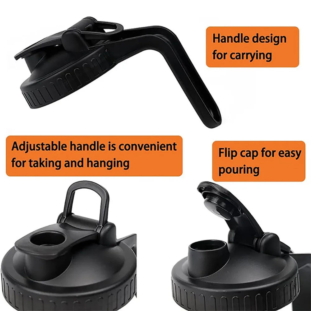 Black wide mouth mason jar lids with pour spout and handle for easy carrying and pouring