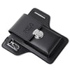 Black PU leather hands-free waist bag with a silver snap closure and a flap design.