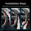 Installation steps showing how to install a carbon fiber texture steering wheel cover with quick-release segments.