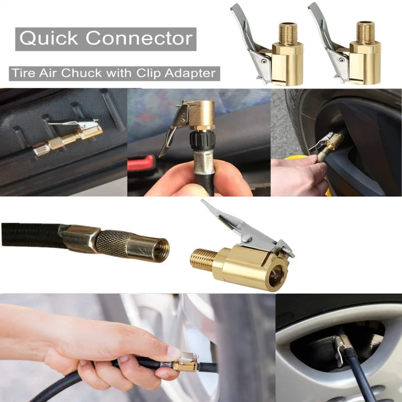Heavy-Duty Brass Tire Air Chuck with Clip Adapter