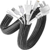 Expandable braided cable sleeve with multiple power outlets for desk and home organization