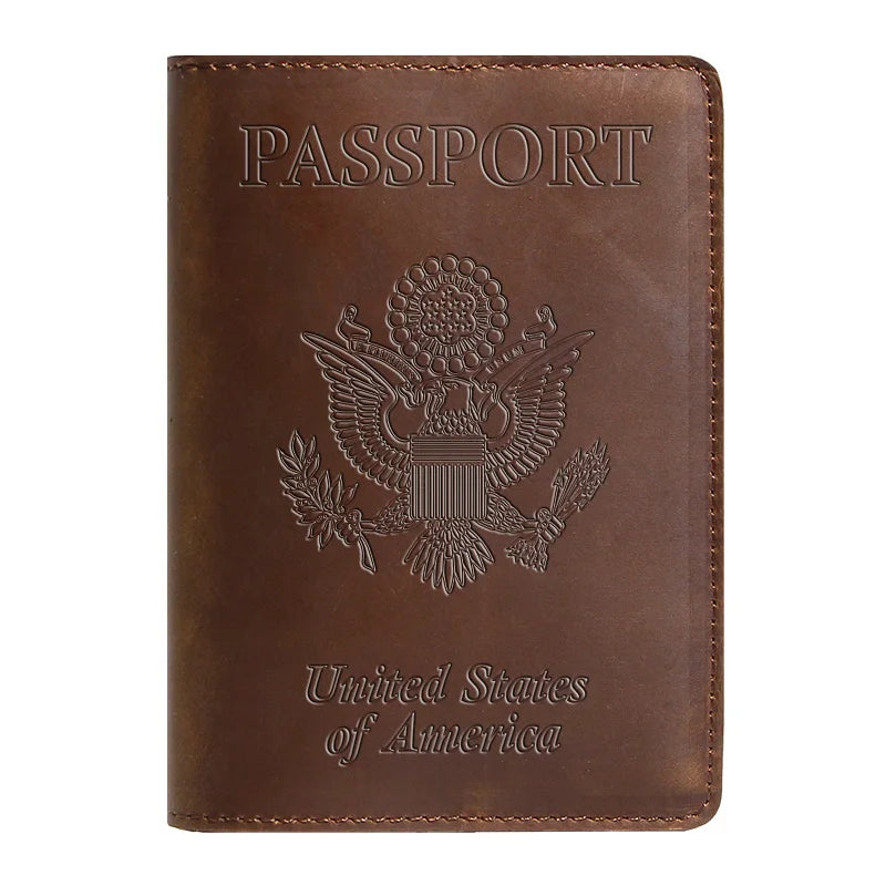 Genuine Leather Passport Holder with USA Flag Design