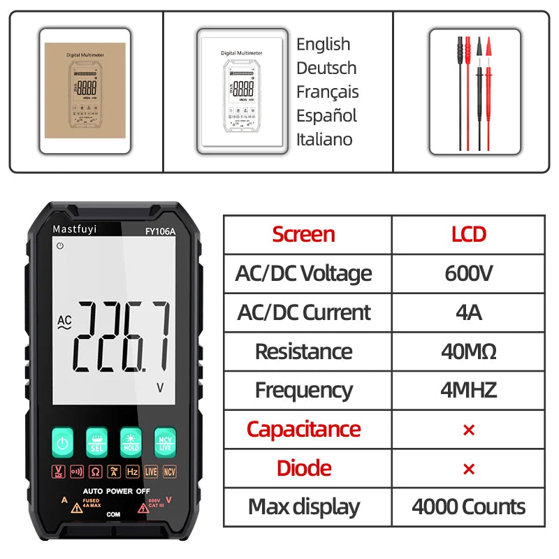 Professional Digital Multimeter with True RMS and NCV Detection