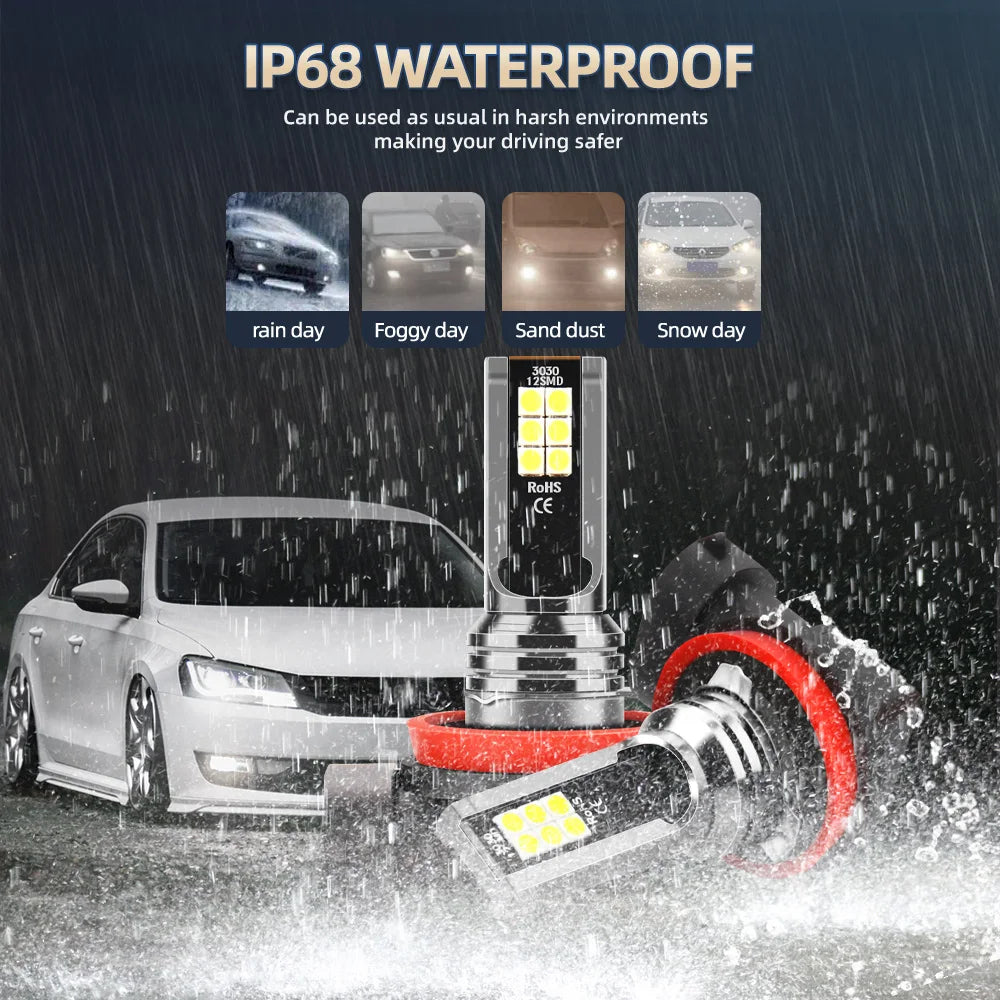 High-Performance LED Headlight Bulbs, 6000K Cool White, IP68 Waterproof (2-Pack)