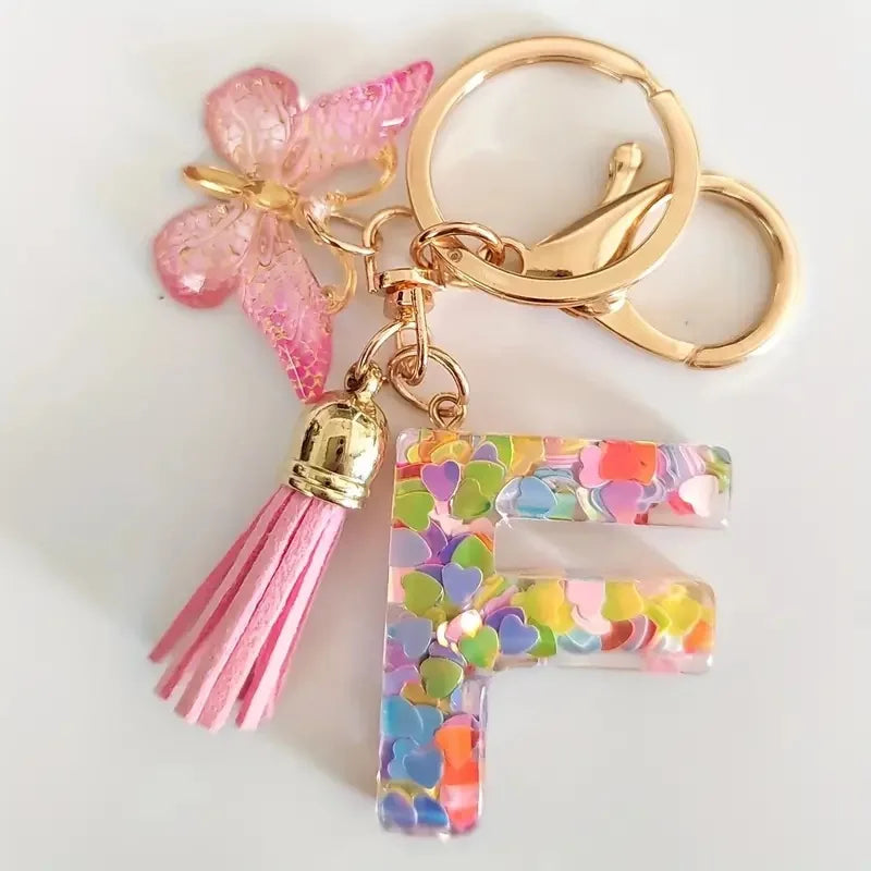 Pink Glitter Butterfly Keychain with Tassel