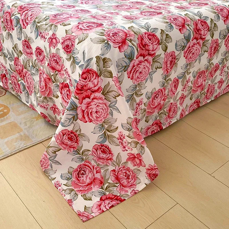 Red Floral Printed Flat Bed Sheet – Soft & Breathable